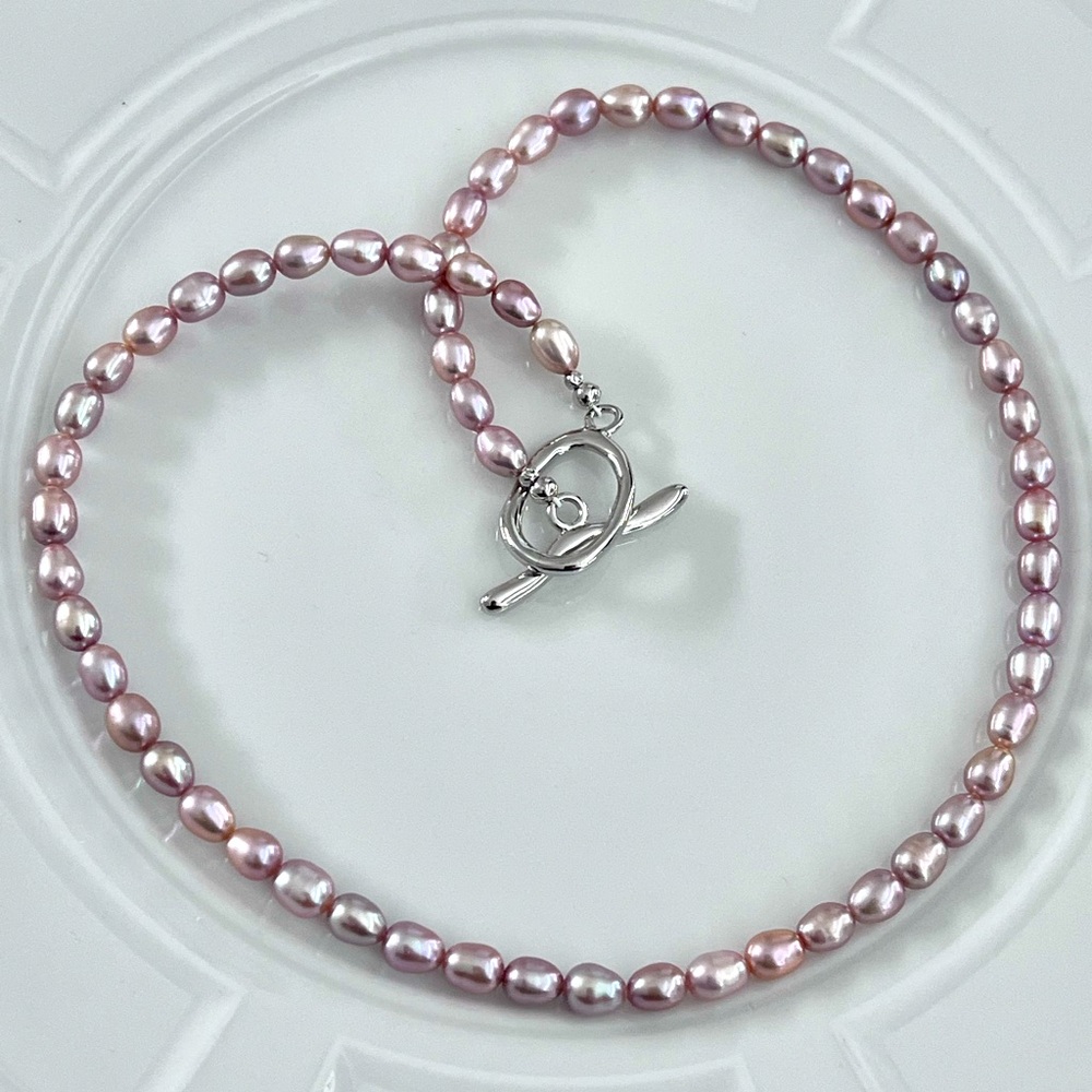 Handmade Freshwater Cotton Candy 🍭 Pink Pearl Necklace Metallic